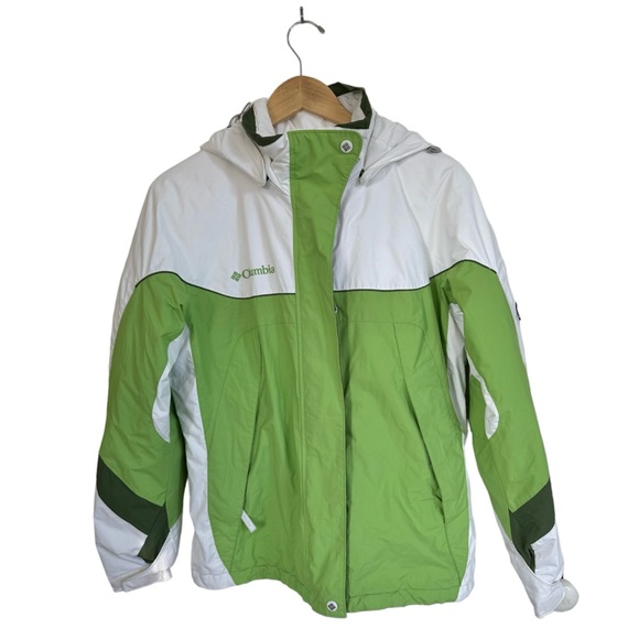 Columbia Women’s Winter Hooded Jacket Waterproof  Green & White Size Medium - Picture 7 of 16